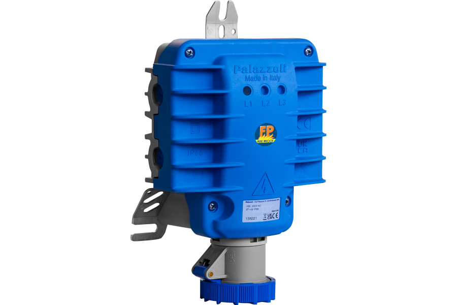 Fire-resistant junction box made of reinforced technopolymer with perforated insulation for unipolar cables with socket IEC60309, 1000°C 90'/830°C 120', IP66