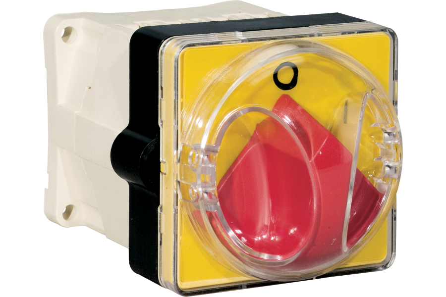 Interruptores seccionadores de emergencia para trascuadro con placa amarilla IP65
