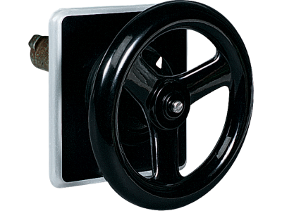 Black handwheel with door lock and anodised aluminium front plate 400A IP54