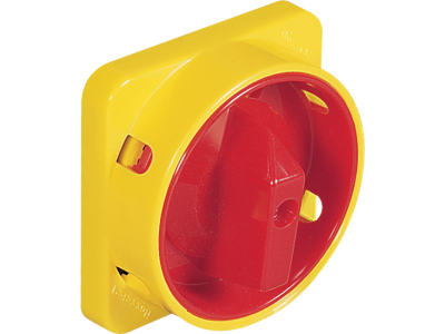 Manopole rosse da quadro o incasso lucchettabili, con flangia in termoplastico giallo IP54
