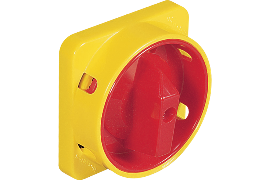 Manopole rosse da quadro o incasso lucchettabili, con flangia in termoplastico giallo IP54