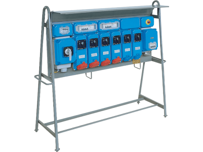 Assemblies for construction sites (ACS) on stand with stainless steel plate with interlocked socket-outlets protected by MCB 50-60Hz IP65