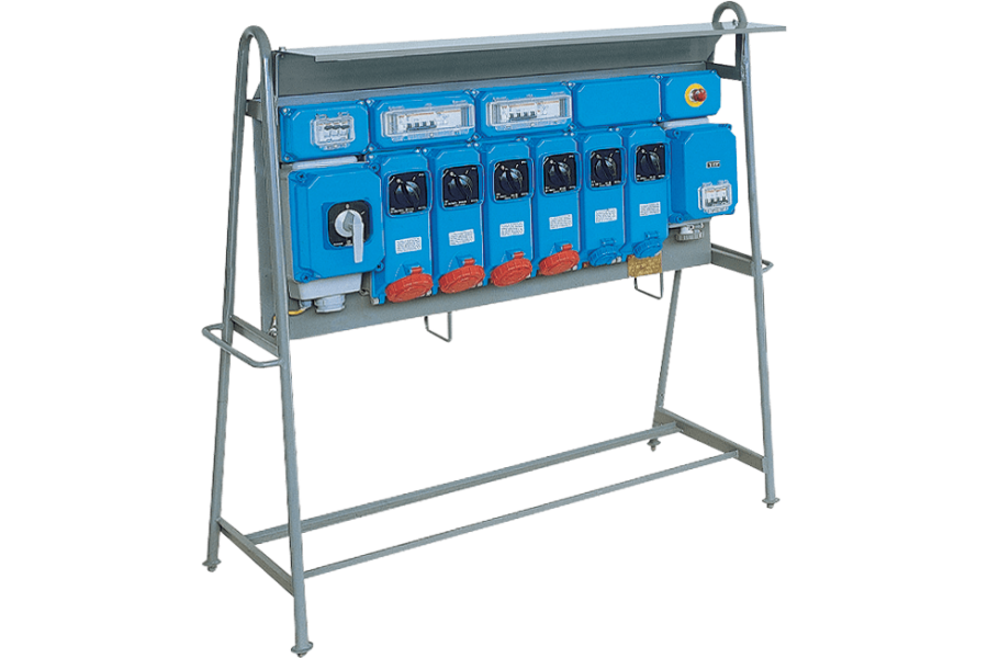 Quadri da cantiere ASC su cavalletto con piastra inoxcon prese interbloccate protette da magnetotermico 50-60Hz IP65