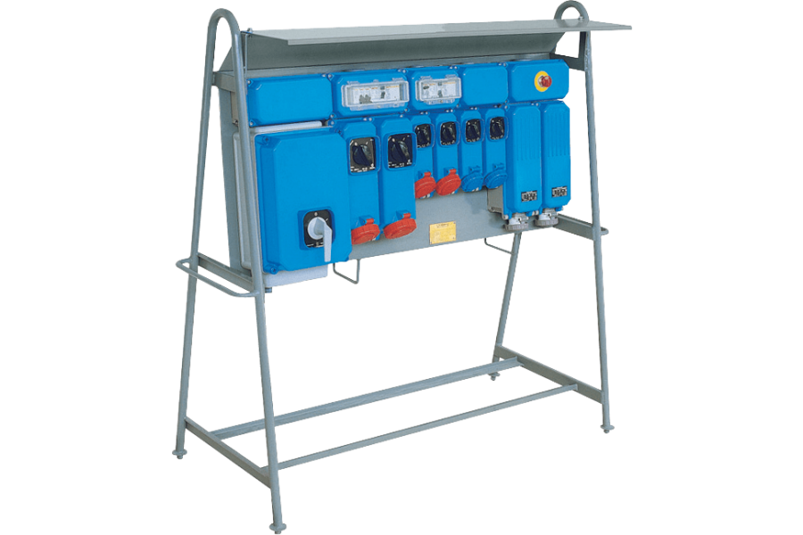 Assemblies for construction sites (ACS) on stand with stainless steel plate with interlocked socket-outlets protected by fuses 50-60Hz IP65