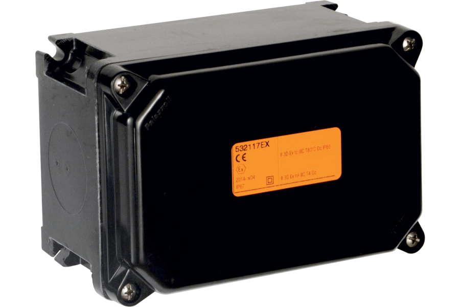 Cassette di derivazione in termoindurente con coperchio basso IP66 zone 1-2 (GAS) e 21-22 (POLVERE)