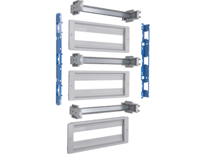 Distribution board kit with frame windowed panels and DIN rails