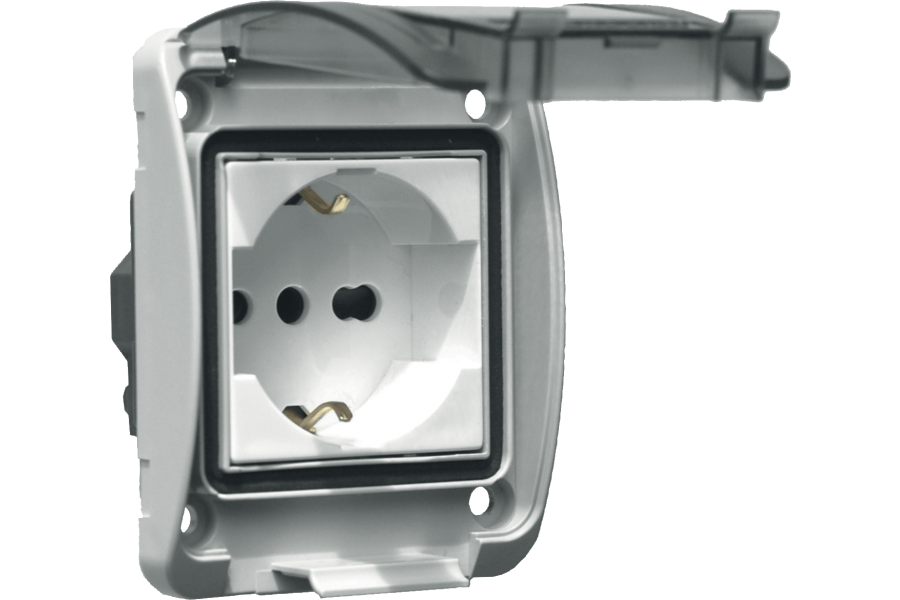 Schuko socket type P17/P30 with cap for mounting in distribution boardIP66