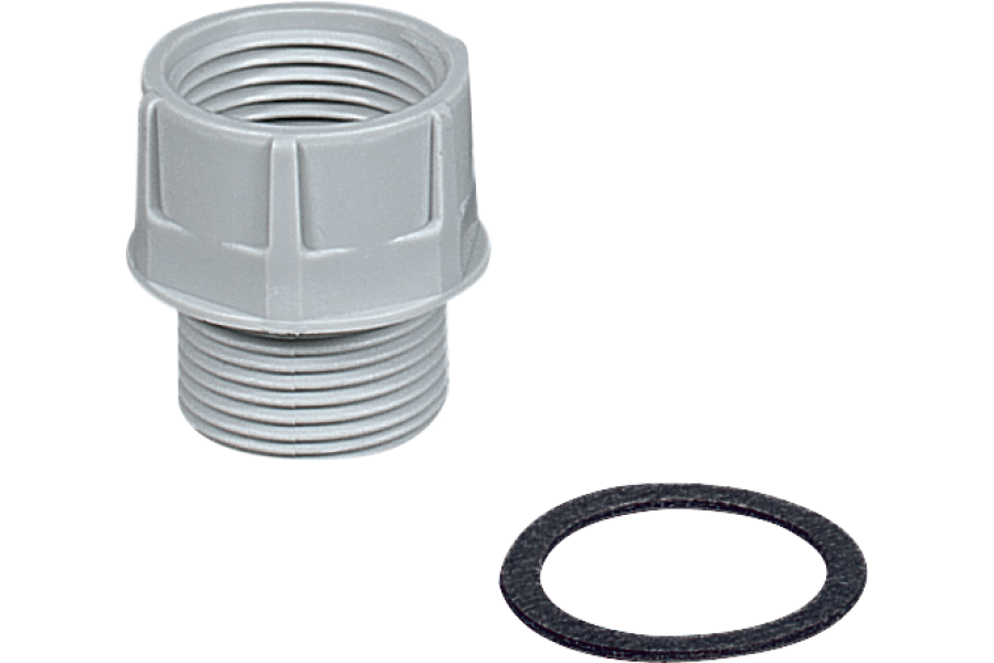 Gas/metric adaptors in insulating material for conduit/box connections IP67