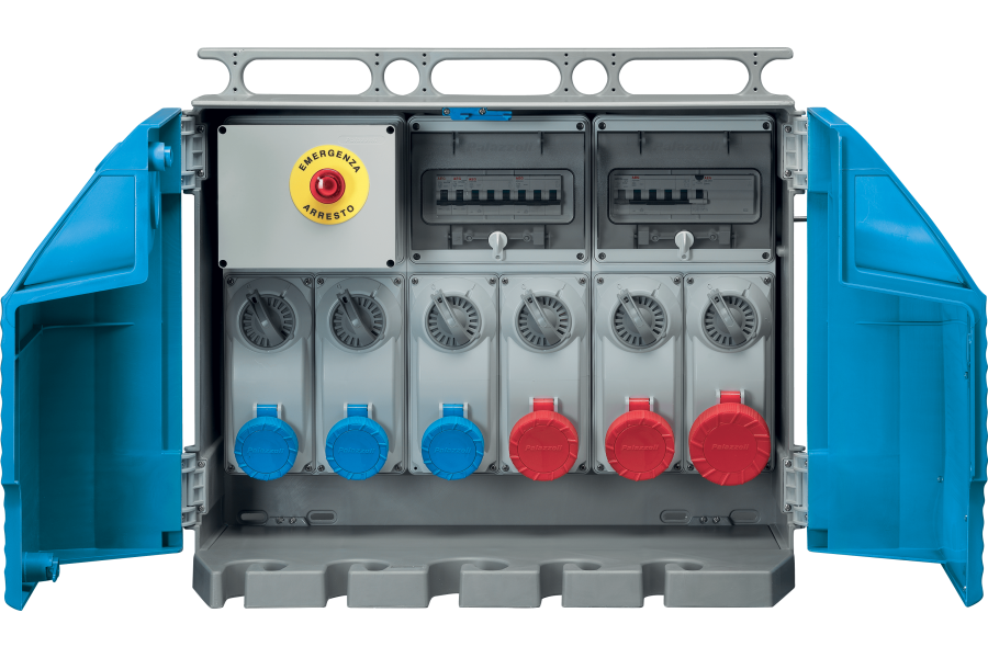 Assemblies for construction sites (ACS) with interlocked socket-outlets protected by MCB entry with inlet 50-60Hz IP65