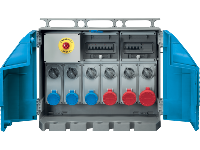 Assemblies for construction sites (ACS) with interlocked socket-outlets protected by MCB entry with terminal block 50-60Hz IP65