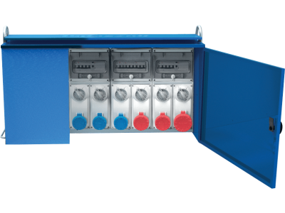 Assemblies for Construction Sites (ACS) in metal cabinet with interlocked socket-outlets protected by MCB entry with terminal block 50-60Hz IP65