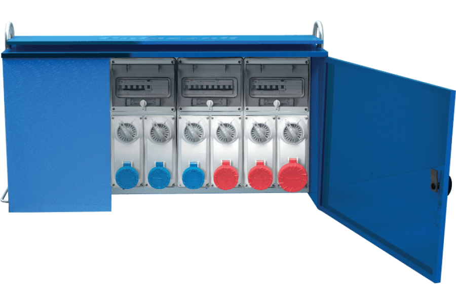 Assemblies for Construction Sites (ACS) in metal cabinet with interlocked socket-outlets protected by MCB entry with terminal block 50-60Hz IP65