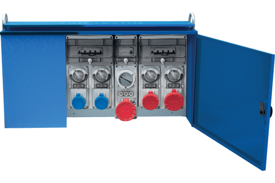 Assemblies for Construction Sites (ACS) in metal cabinet with interlocked socket-outlets protected by fuses entry with terminal block 50-60Hz IP65