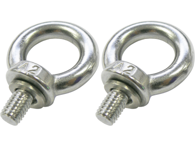 Pair of eyebolts for pendant mounting of steel lighting fixtures with screw coupling