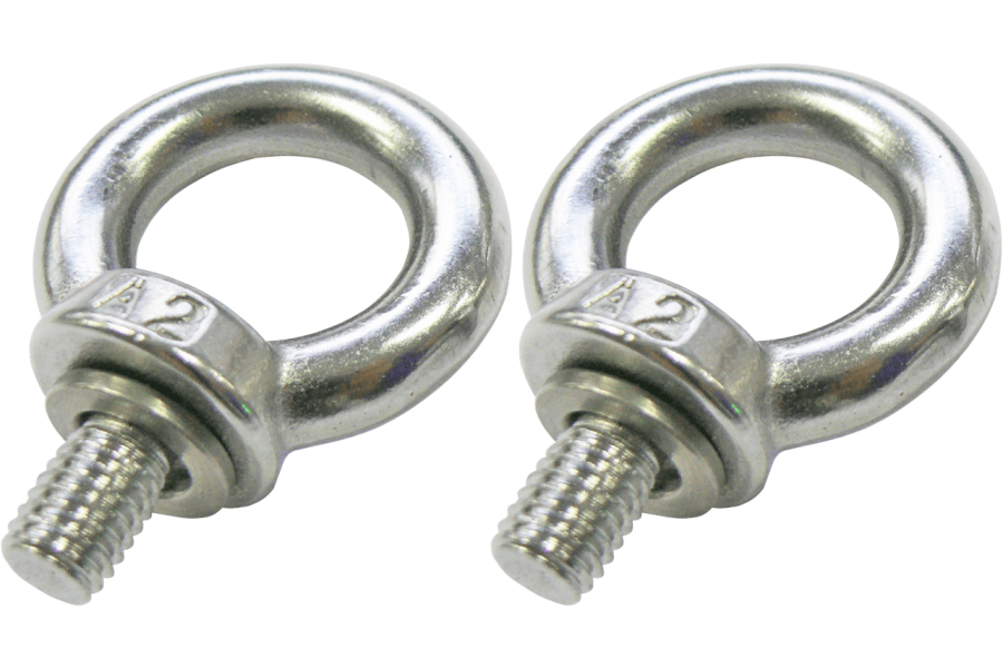 Pair of eyebolts for pendant mounting of steel lighting fixtures with screw coupling