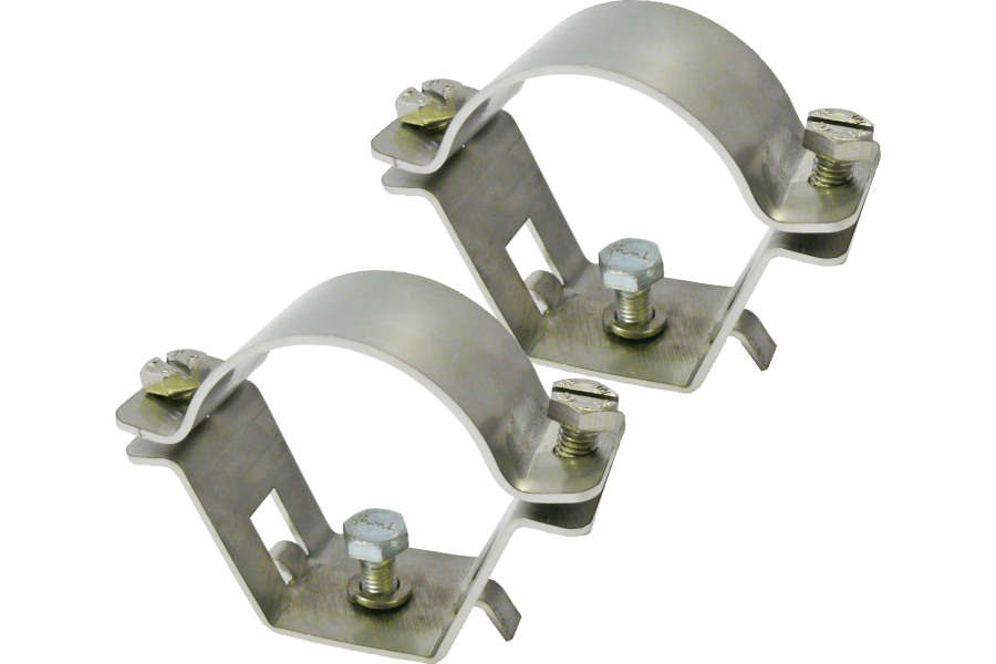 Pair of collars for mounting steel light fixtures on tube