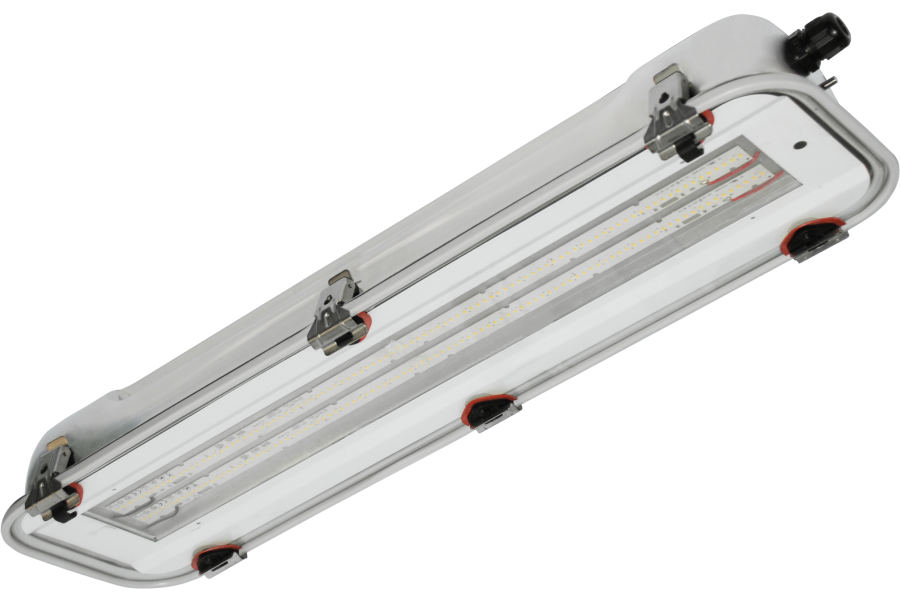 Plafón LED de acero inoxidable y cristal de 690 mm de longitud IP66 zona 1-2 (GAS) y 21-22 (POLVO)