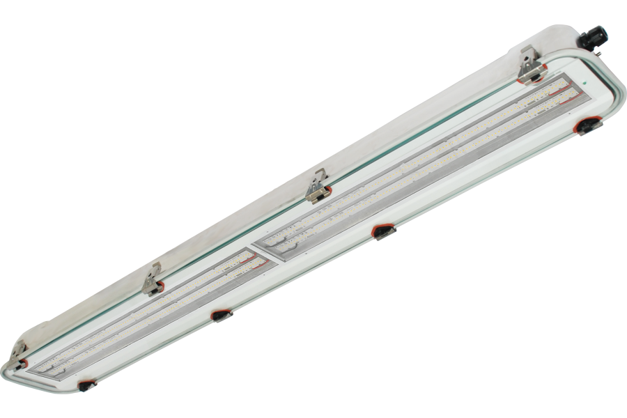 Plafón LED de acero inoxidable y cristal de 1300 mm de longitud IP66 zona 1-2 (GAS) y 21-22 (POLVO)