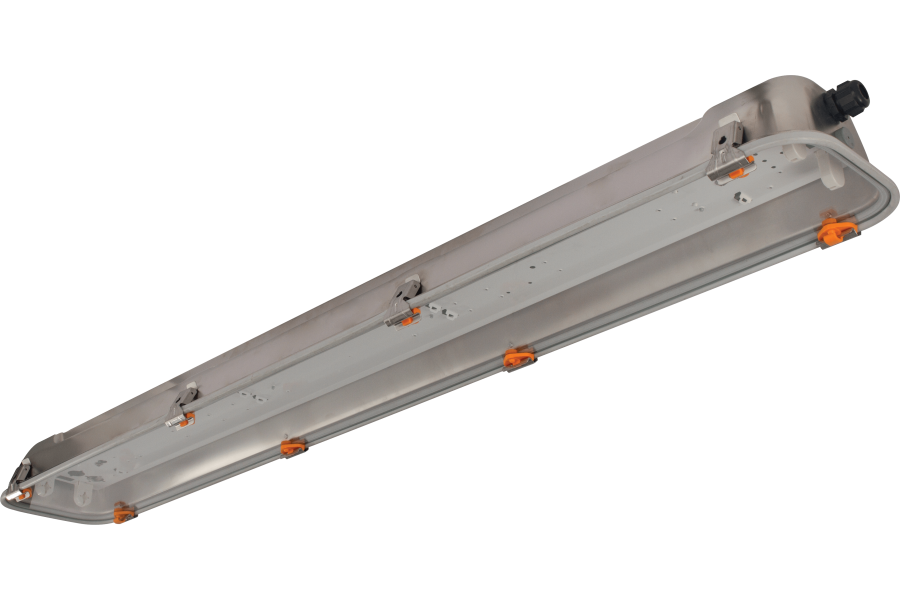 Plafoniera acciaio inox-vetro con riflettore bianco lunghezza 1300 mm IP66 zona 2 (GAS) e 21-22 (POLVERE)
