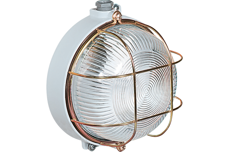 Round light fixtures in aluminium alloy with protective cage in steel IP66