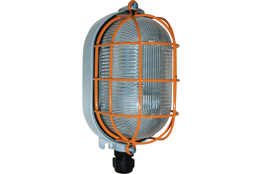 Oval light fixtures in aluminium alloy with steel protective cage IP65 zone 22 (DUST)