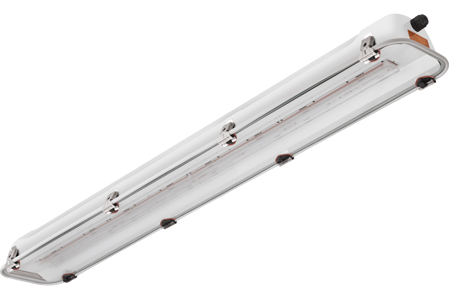 Plafoniera LED acciaio zincato verniciato vetro lunghezza 1300 mm IP66 zona 2 (GAS) e 21-22 (POLVERE)