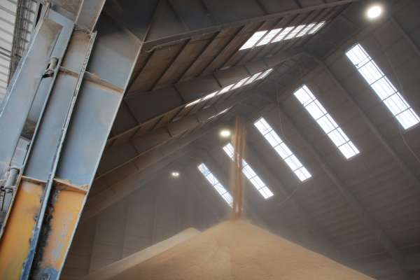 The terminal bulk storage warehouse, illuminated with ATEX META-EX suspension light fixtures