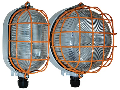 RINO-EX ATEX watertight oval and round light fixtures in aluminium alloy with lamp holder E27, IP65, for zone 22